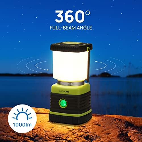 LED lantern with 360-degree full-beam angle.