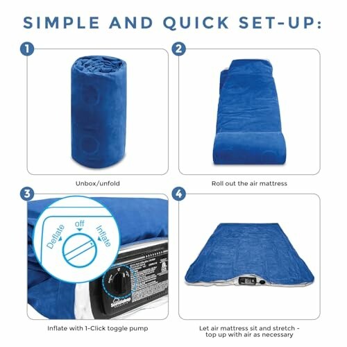 Instruction guide for setting up an air mattress in four steps.