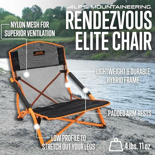 ALPS Rendezvous Elite Chair with nylon mesh, lightweight frame, padded arm rests, and low profile.