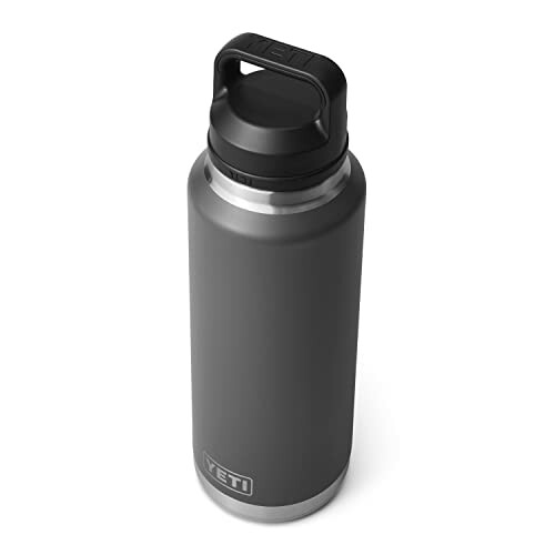 Black insulated water bottle with a handle.