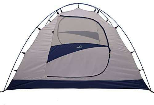 Blue and gray camping tent with a dome shape.