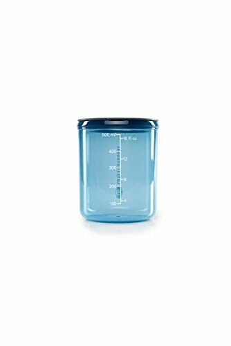 Blue measuring container with markings up to 500 ml