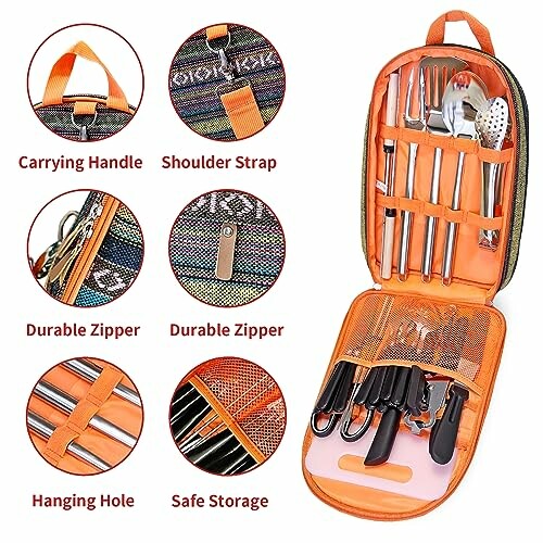 Portable camping cutlery set with storage case.