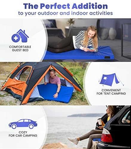 Versatile camping mat for guest bed, tent camping, and car camping.