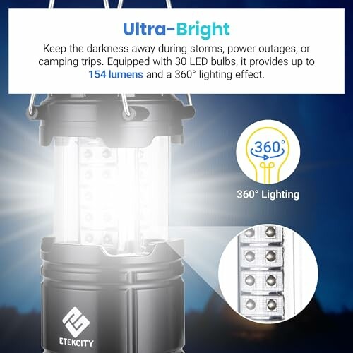 Etekcity LED lantern with ultra-bright 154 lumens and 360-degree lighting.