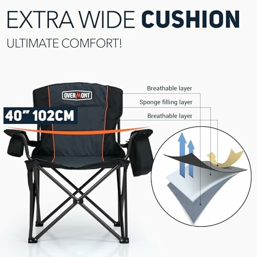 Extra wide cushion chair with breathable and sponge layers.