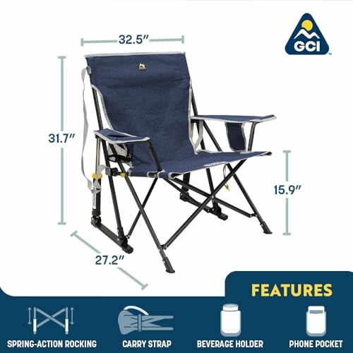 GCI Outdoor Rocker Camping Chair with dimensions and features