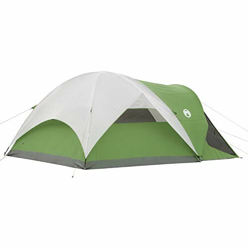 Green and gray camping tent with dome shape