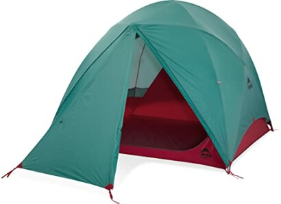 Green camping tent with open entrance