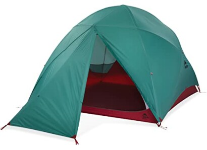 Green camping tent with open entrance