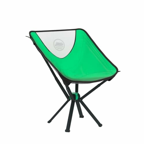 Green portable camping chair with black frame.