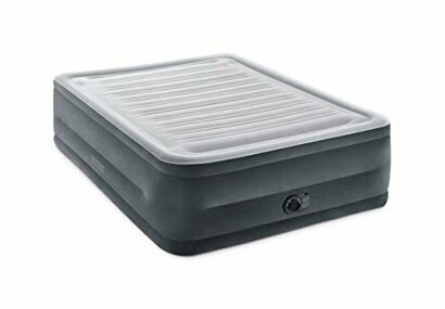 Inflatable air mattress with built-in pump.