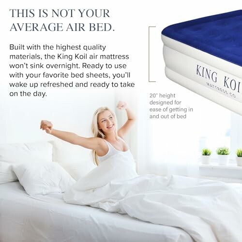 Woman waking up on King Koil air mattress.