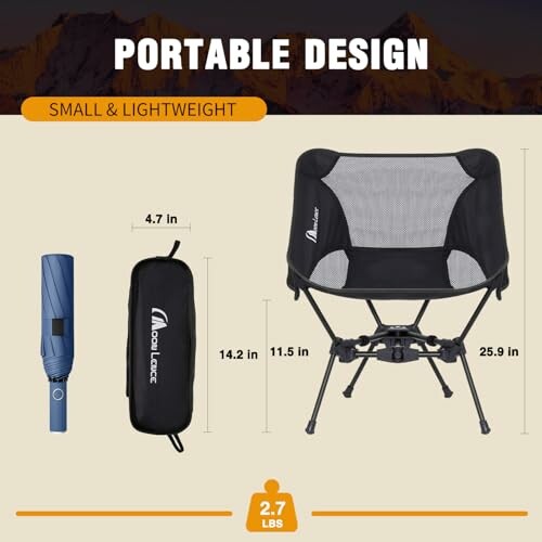 Portable lightweight camping chair with compact design and carry bag.