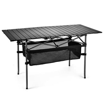 Portable folding camping table with mesh storage