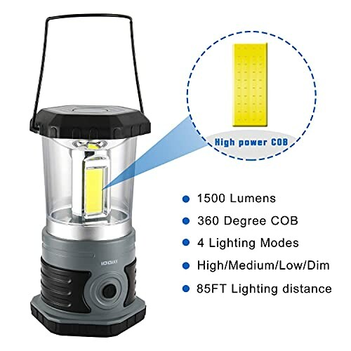 Portable LED lantern with 1500 lumens and multiple lighting modes.