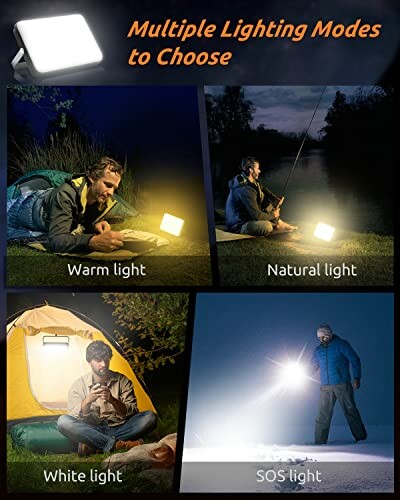 Portable light with multiple modes: warm, natural, white, SOS.