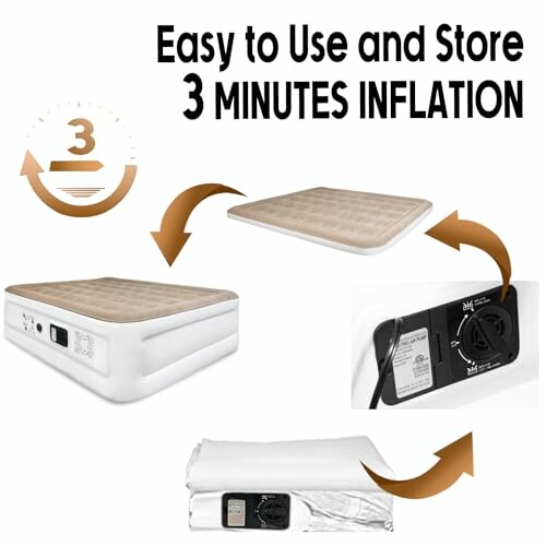 Easy to use inflatable air mattress with quick inflation in 3 minutes.