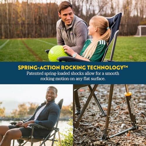 People enjoying a spring-action rocking chair outdoors.