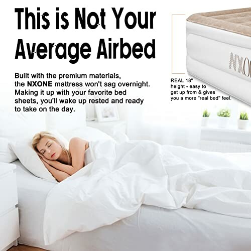 Woman sleeping on NXONE airbed with white bedding.