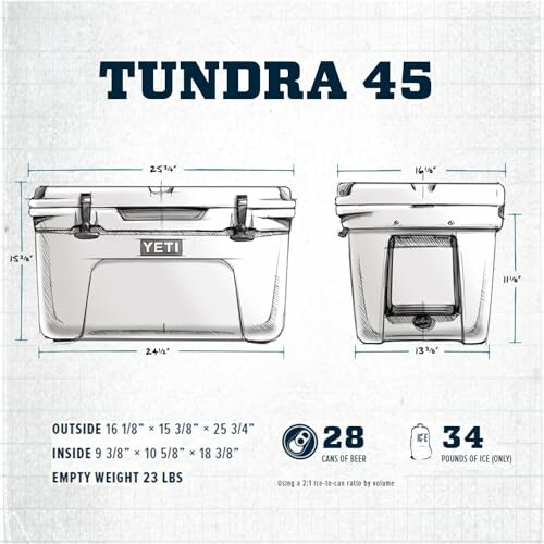 YETI Tundra 45 cooler dimensions and capacity details